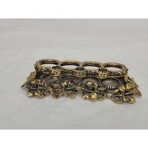 Vintage Gresco Lipstick Holder Hollywood Regency Vanity Brass Metal Floral